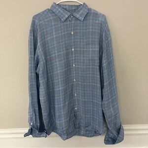 Peter Millar 100% linen seaside Duxbury beach linen sport shirt blue plaid large